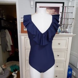 JESSICA SIMPSON NAVY RUFFLE 1pc SWIMSUIT SZ M NWT